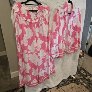 Pink and White Floral Pants and Blouse